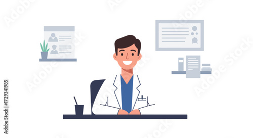 Friendly doctor ready to consult in modern office, a professional health expert offering guidance and care, perfect for medical websites and patient resources