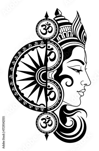 Goddess Face with a Sudarshana Chakra and Om Symbol