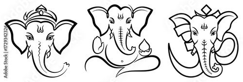 A Set of Stylized Ganesha Head Illustrations