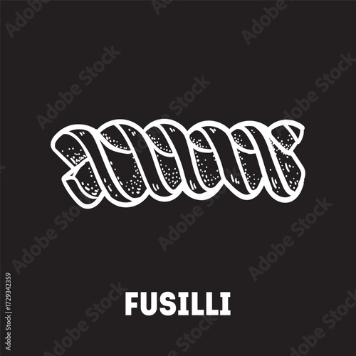 Pasta fusilli sketch. Italian food. Hand drawn vector illustration. Fusilli pasta Engraved style. Detailed black and white illustration.