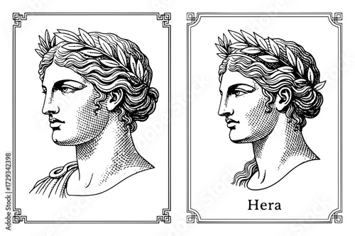 Ancient Greek Goddess Hera in a Vintage Engraving Style