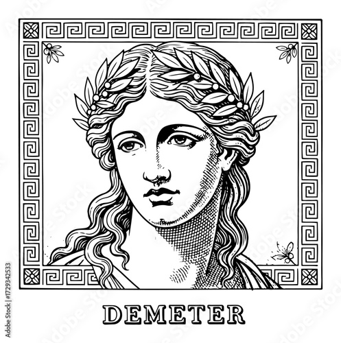Ancient Greek Goddess Demeter in a Vintage Engraving Style