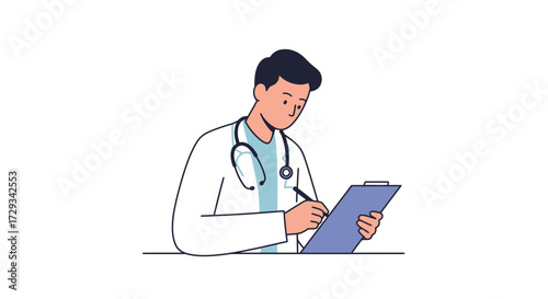 Dedicated doctor diligently documenting patient information on clipboard for professional medical consultation and care