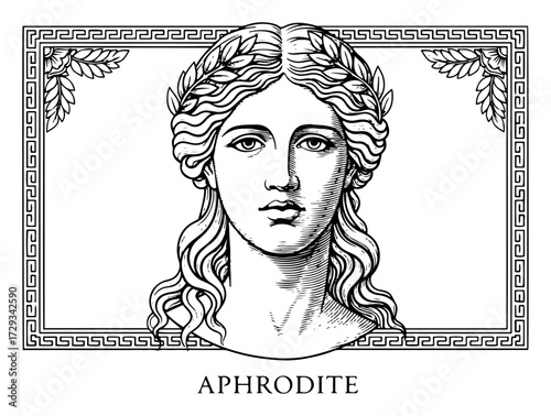 Ancient Greek Goddess Aphrodite in a Vintage Engraving Style