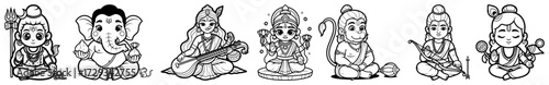 Photos Set of Cute Hindu Gods for Coloring Pages
