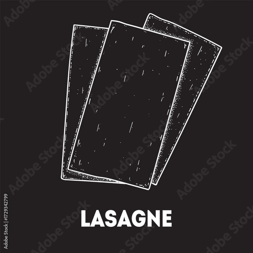 Pasta lasagne sketch. Italian food. Hand drawn vector illustration. Lasagne pasta Engraved style. Detailed black and white illustration.