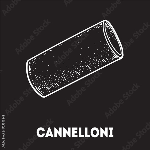 Pasta cannelloni sketch. Italian food. Hand drawn vector illustration. Cannelloni pasta Engraved style. Detailed black and white illustration.