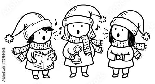 Cute Children Singing Christmas Carols Doodle