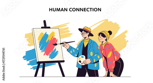 Artistic Collaboration: Illustrative Painting Capturing Human Bond and Creative Inspiration
