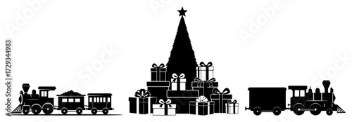 Christmas Train with a Tree and Gifts Silhouette