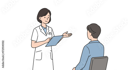Friendly doctor explains medical results to patient, fostering trust and clear understanding in a professional healthcare setting.