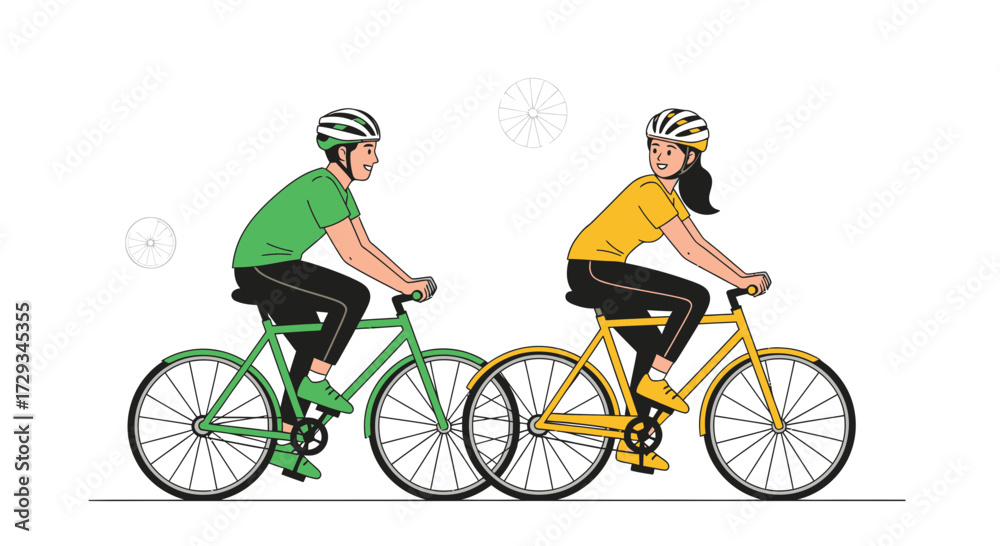 Obraz premium Cheerful Duo Enjoying Cycling Together On A Sunny Day, Active Lifestyle Concept