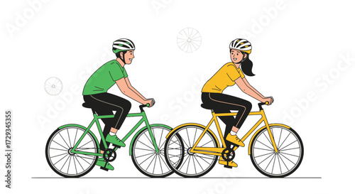 Cheerful Duo Enjoying Cycling Together On A Sunny Day, Active Lifestyle Concept