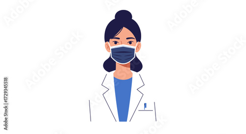 Professional female healthcare worker wearing a protective face mask, symbolizing health, safety, and dedication in modern medical care