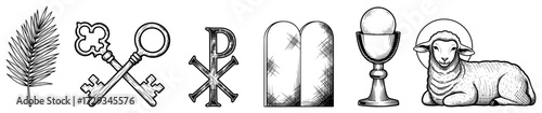Christian Symbols Set Line Art Vector