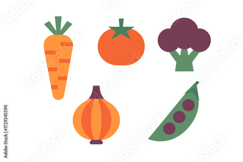 Colorful assortment of fresh garden vegetables including carrot tomato broccoli onion and pea pod for healthy eating and nutrition