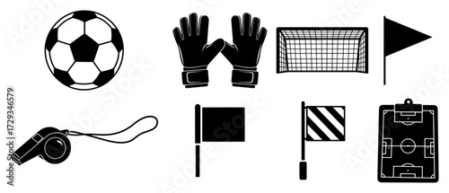 Soccer Equipment and Referee Icons Vector Set