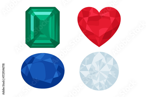 Vibrant collection of faceted precious gemstones in various shapes and rich colors including green, red, blue, and clear