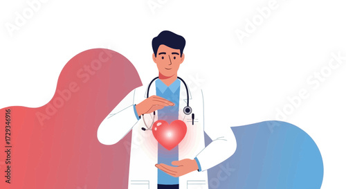Caring Doctor Holding a Glowing Heart Medical Illustration for Healthcare and Wellness