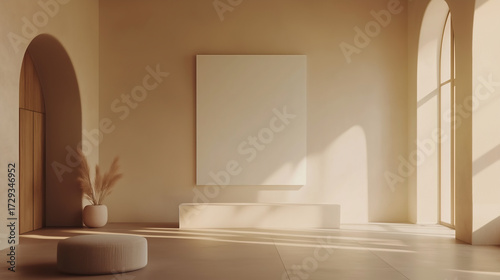 Blank interior background perfect for showcasing wall art, posters, and decorative elements. 