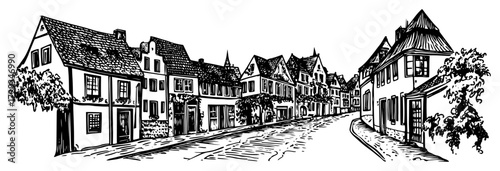 Medieval European Street With Half Timbered Houses Vector