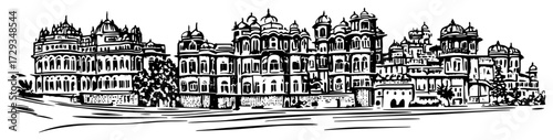 City Palace Udaipur Engraved Panorama