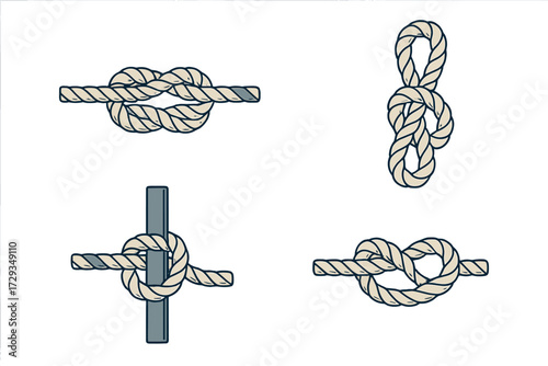 Comprehensive guide to essential rope knots for sailing, climbing, and general utility applications, illustrating various secure ties and hitches