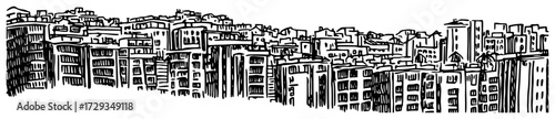 Apartment Block Cityscape Hand Drawn Vector