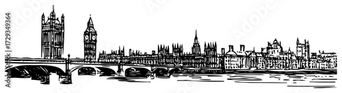 London Westminster and Big Ben on the Thames Vintage Engraving Vector