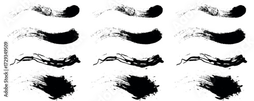 Creative Vector Pack of Handcrafted Grungy Black Brush Stroke Elements on White Background for Modern Artwork