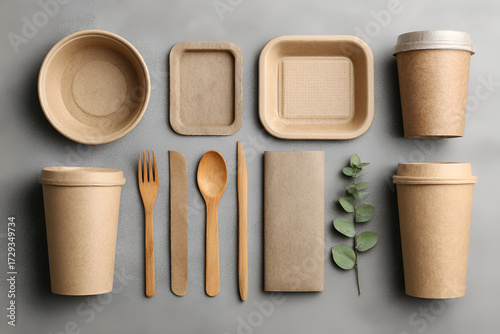 Eco friendly food packaging. Paper containers and tableware