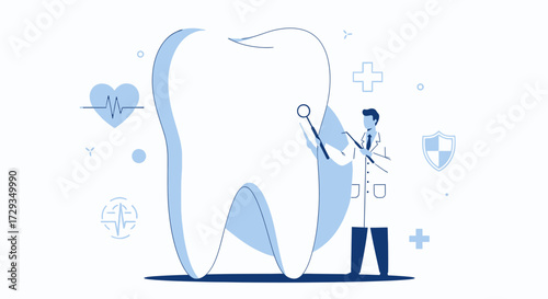 Dental Doctor Illustrating Concept Health Treatment, Teeth Examination in a Unique Design