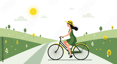 Cycling In The Green Countryside Under The Bright Sun In A Summery Day