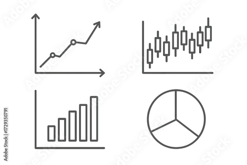 Business data analysis charts and graphs for financial market trends and statistical information presentation