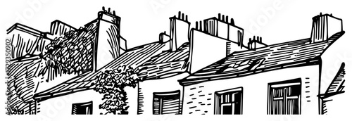 Old Rooftops With Chimneys Vintage Engraving Vector