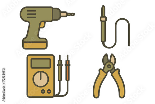 Collection of essential electronic and construction tools for repair and DIY projects