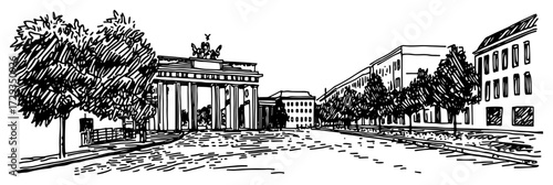 Brandenburg Gate Boulevard Berlin Line Art Vector