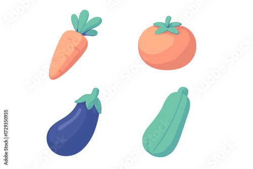 Assortment of fresh organic vegetables including carrot tomato eggplant and zucchini for healthy eating and cooking ingredients