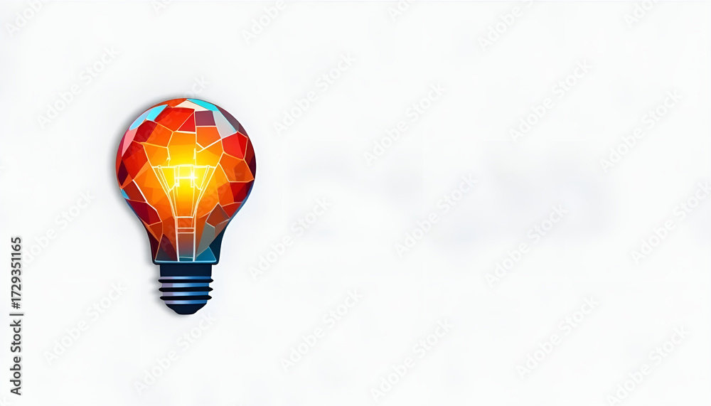 Fototapeta premium Polygonal Lightbulb Glowing with Idea on Clean White Background
