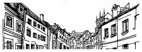 Old European Old Town Street with Historic Houses
