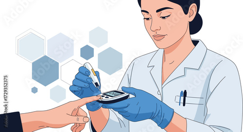Doctor Measuring Blood Sugar Level With Modern Glucometer In Healthcare Setting
