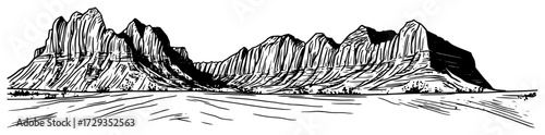Desert Mesa Mountain Range Engraved Vector