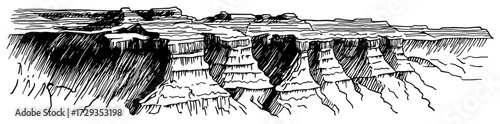 Grand Canyon Cliffs Panorama Line Art Vector