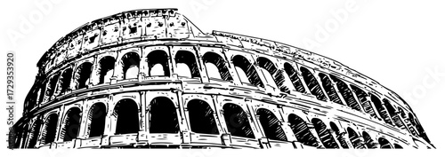 Roman Colosseum Exterior Perspective Vintage Engraving Vector