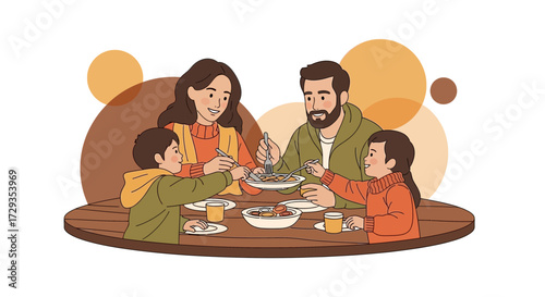 Family Dining Moment: A Charming Illustration of Togetherness and Shared Meals