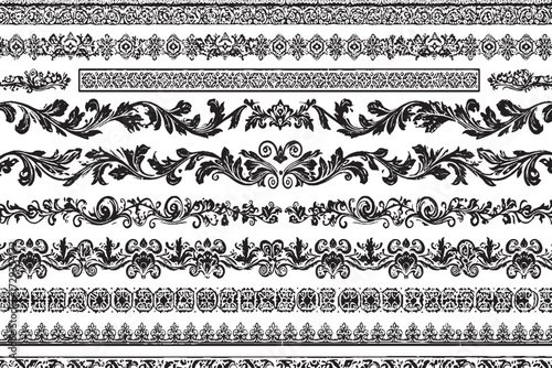 Ornate Black and White Vintage Floral Decorative Borders and Dividers Set

