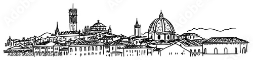 Florence Skyline With Duomo Cathedral Line Art Vector