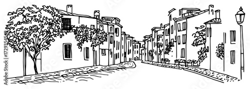 Mediterranean Alley with Houses and Trees