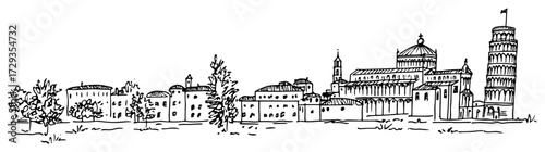 Pisa Cathedral and Leaning Tower Skyline Vector