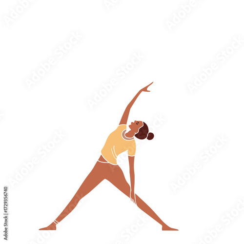 Woman in Yoga Triangle Pose on White Background female person